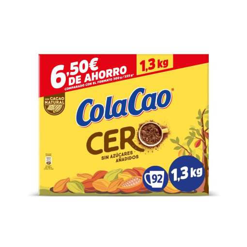 Cacao soluble con fibra Cola Cao Cero sin azúcar añadido 1,3 kg.