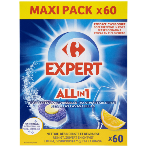 Lavavajillas a máquina en pastillas todo en uno limón Carrefour Expert 60 ud.