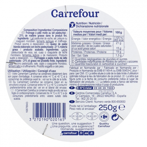 Queso camembert cremoso Carrefour 250 g