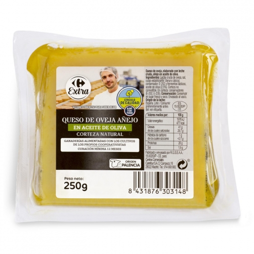 Queso de Oveja Añejo en Aceite Oliva Carrefour Extra cuña de 250 g