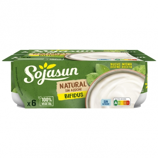 Bífidus natural sin azúcar Sojasun sin gluten sin lactosa pack de 6 unidades de 100 g.