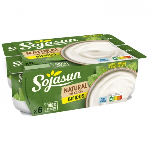 Bífidus natural sin azúcar Sojasun sin gluten sin lactosa pack de 6 unidades de 100 g.