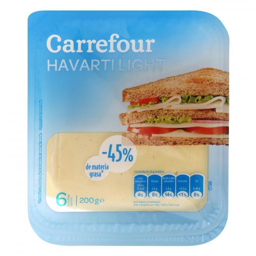 queso havarti light en lonchas Carrefour 200 g.