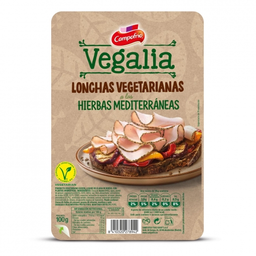 Lonchas vegetarianas a las hierbas mediterráneas Campofrío Vegalia sin gluten 100 g.