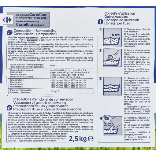 Lecho vegetal para areneros aglomerante Carrefour 7L