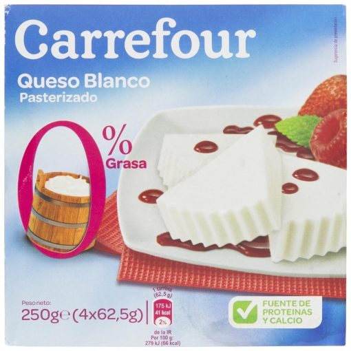 Queso fresco desnatado de Burgos Carrefour pack de 4 unidades de 62,5 g.