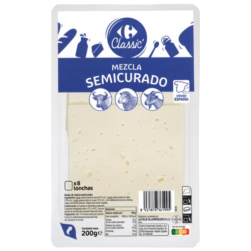 Queso de mezcla semicurado en lonchas Carrefour Classic 200 g