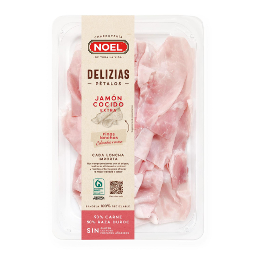 Jamón cocido extra en finas lonchas Noel Delizias sin gluten y sin lactosa 90 g