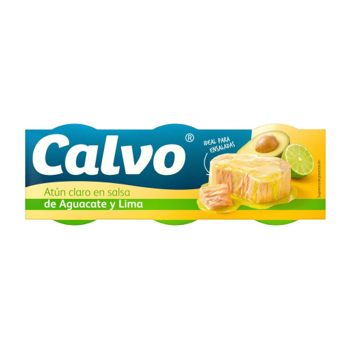 Atún claro en salsa de aguacate y lima Calvo pack de 3 latas de 52 g.