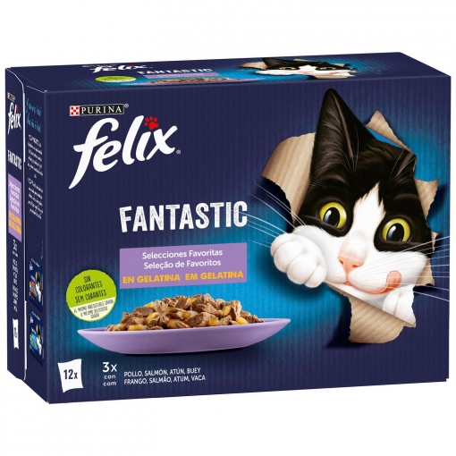 Gelatina selecciones favoritas para gatos Felix Fantastic Purina 12x85 g