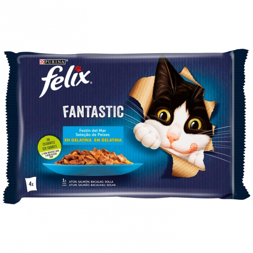 Gelatina selección de pescados para gatos Felix Fantastic Purina 4x85 g