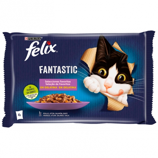 Gelatina selecciones favoritas para gatos Felix Fantastic Purina 4 sobres