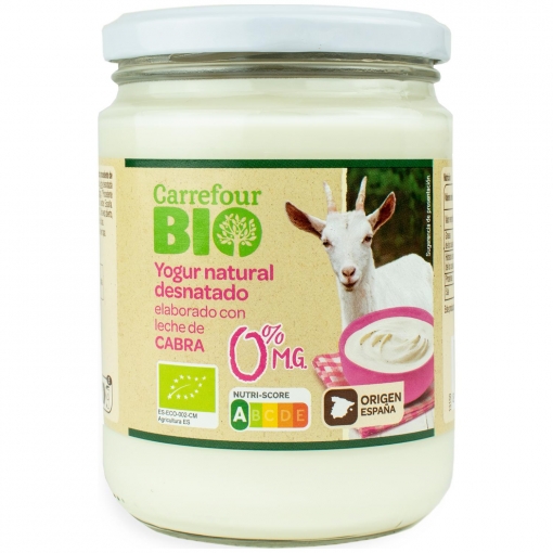 Yogur natural desnatado con leche de cabra pasteurizada ecológica Carrefour Bio 420 g