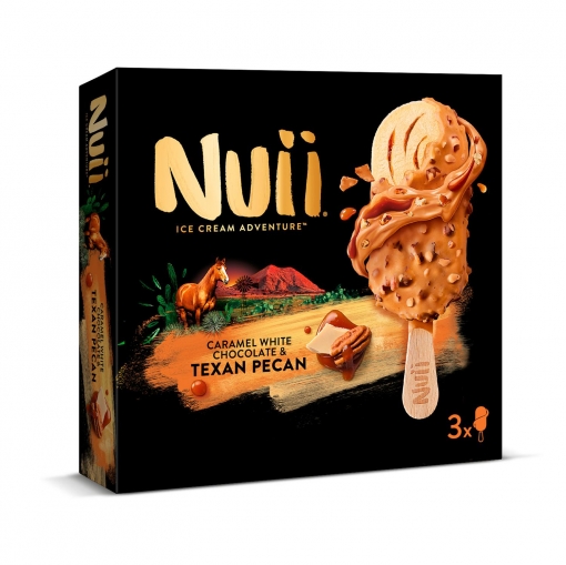 Bombón helado de nueces pecanas de Texas y chocolate blanco con caramelo Nuii 3 ud.