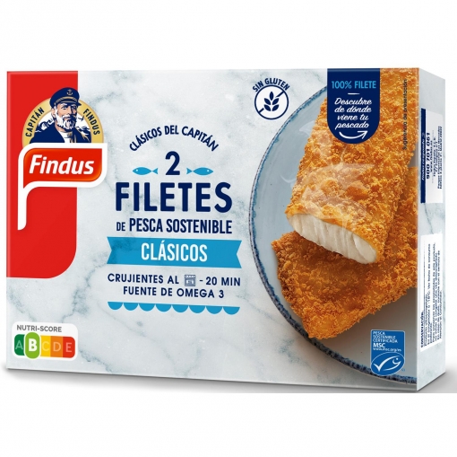 Filete de pescado crujiente clásicos congelado Findus sin gluten 250 g.