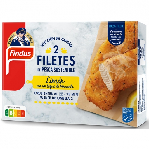 Filete de pescado crujiente con limón congelado Findus 225 g.