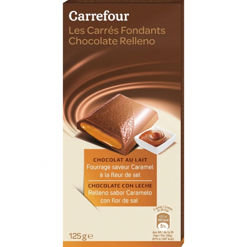 Chocolate con leche relleno sabor caramelo con flor de sal Carrefour 125 g.