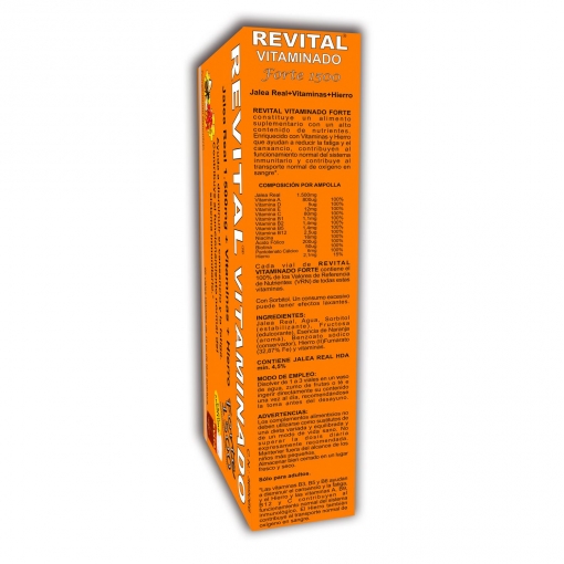 Complemento alimenticio con jalea real, vitaminas y hierro en ampollas Revital Vitaminado Forte 1500 20 ud.