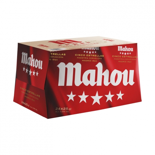 Cerveza Mahou 5 Estrellas especial pack de 24 botellas de 25 cl.