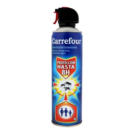 Insecticida exteriores para moscas y mosquitos aerosol Carrefour 500 ml.