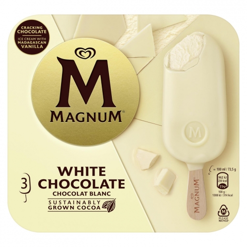 Bombón helado de vainilla con chocolate blanco Magnum sin gluten 3 ud.