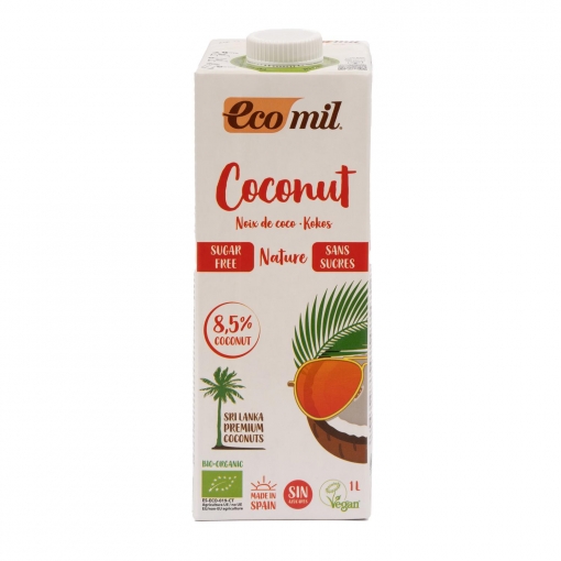 Bebida de coco sin azúcar ecológica EcoMil sin gluten brik 1 l.