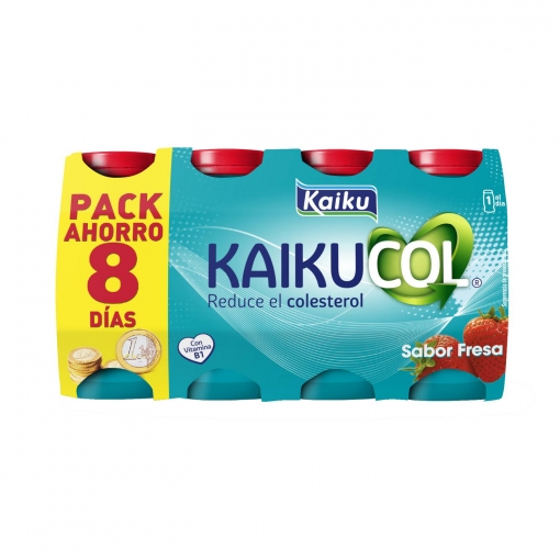 Leche fermentada líquida de fresa Kaiku Kaikucol sin gluten pack de 8 unidades de 65 g.