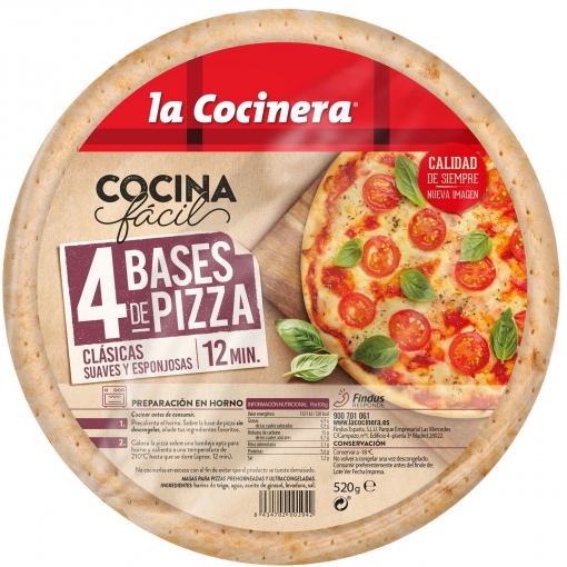 Base de pizza La Cocinera pack de 4 bases de 130 g.