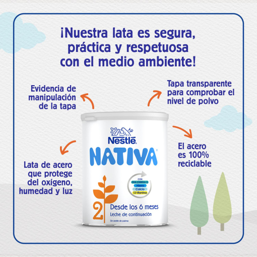 Leche infantil de continuación desde 6 meses en polvo Nestlé Nativa 2 lata 800 g.