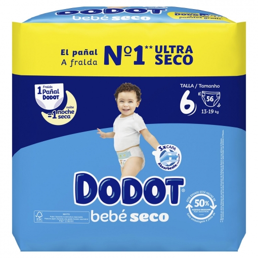 Pañales Dodot bebé-seco T6 (13-18 kg) 60 ud.