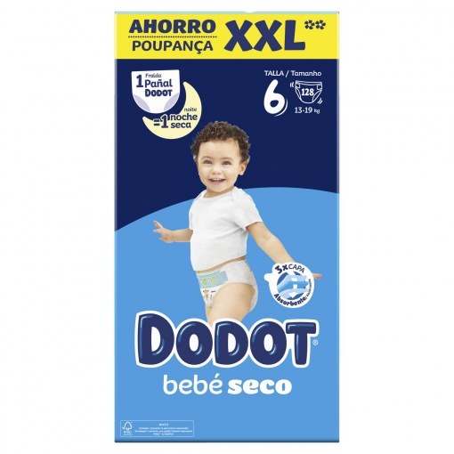 Pañales Dodot bebé-Seco XXL T6 (13-18 kg.) 128 ud. | Carrefour Supermercado online