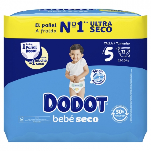 Pañales Dodot bebé-seco T5 (11-16 kg) 72 ud.