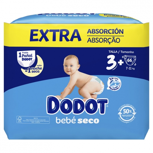 Pañales Dodot bebé-seco T3+ (7-11 kg) 66 ud.