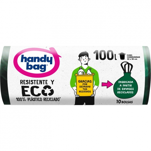Bolsas de Basura Resistente y Eco 95% Reciclado Handy Bag 100l 10 ud