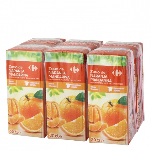 Zumo de naranja y mandarina Carrefour pack de 6 briks de 20 cl.