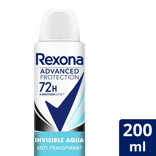Desodorante en spray antitranspirante invisible aqua 72h Advanced Protection Rexona 200 ml.