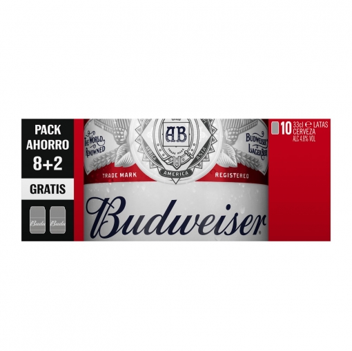 Cerveza Budweiser Lager pack de 10 latas de 33 cl.