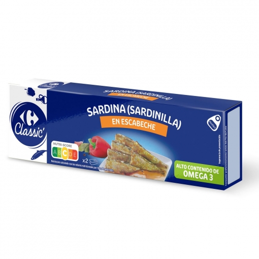 Sardinillas en escabeche Classic Carrefour pack de 2 unidades de 65 g.