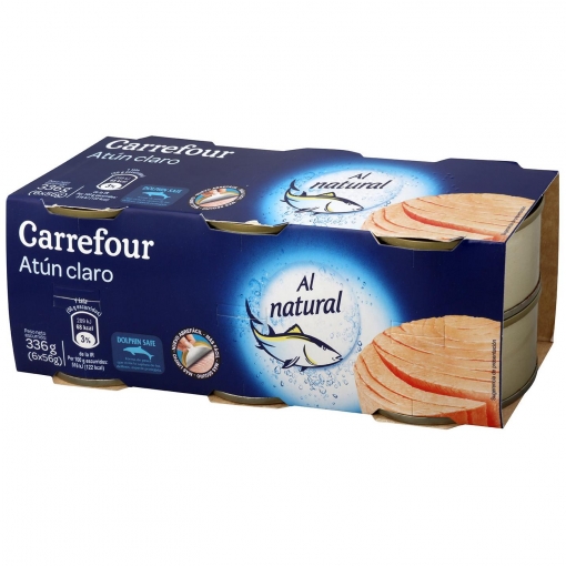 Atún claro al natural Carrefour pack de 6 latas de 56 g.