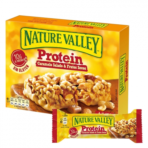 Barritas de proteínas sabor caramelo salado y frutos secos Nature Valley sin gluten pack de 4 barritas de 40 g.