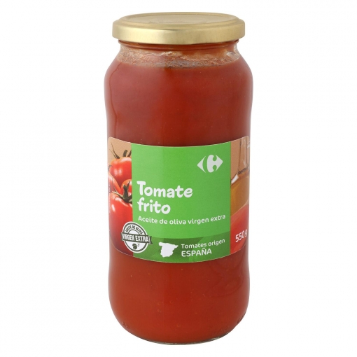Tomate frito con aceite de oliva virgen extra Carrefour tarro 550 g.