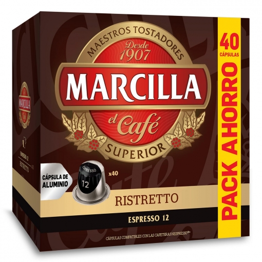 Café ristretto en cápsulas Marcilla compatible con Nespresso 40 unidades de 5,2 g.
