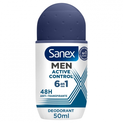 Desodorante roll-on active control 48h antitranspirante Sanex Men 50 ml.