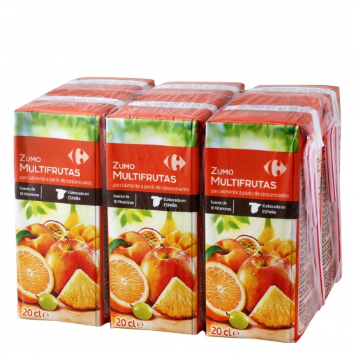 Zumo multifrutas Carrefour pack de 6 briks de 20 cl.