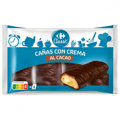 Cañas rellenas de crema al cacao Classic' Carrefour 380 g.