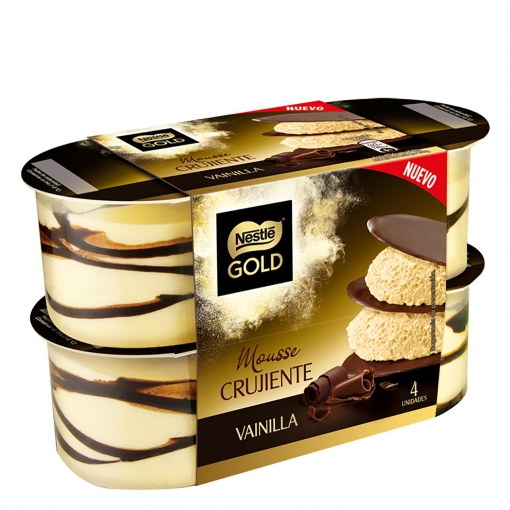 Mousse de vainilla crujiente Nestlé Gold pack de 4 unidades de 100 g.