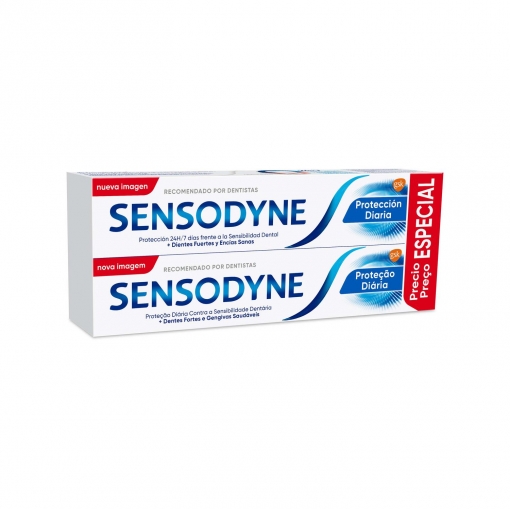 Dentífrico para dientes sensibles Protección Diaria Sensodyne pack de 2 unidades de 75 ml.