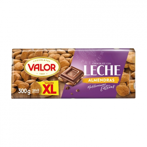Chocolate con leche y almendras enteras Valor sin gluten 300 g.