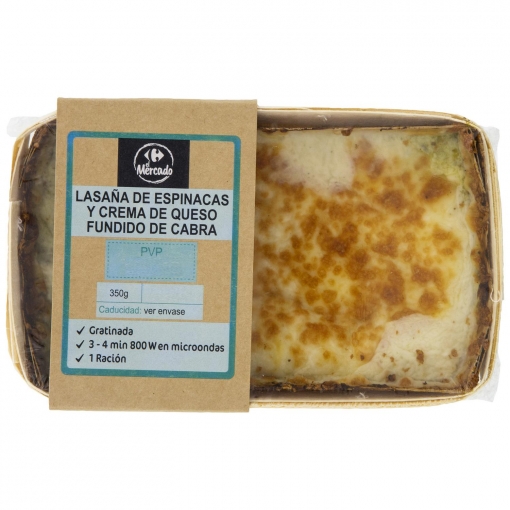 Lasaña de espinacas y crema de queso fundido de cabra Carrefour 350 g