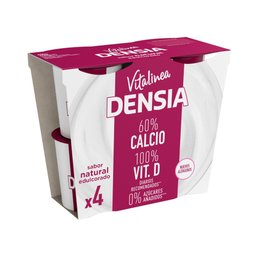 Leche fermentada desnatada edulcorado natural Danone Vitalinea Densia pack de 4 unidades de 120 g.